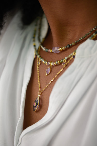 Collier Agate indienne, Améthyste - Amalia