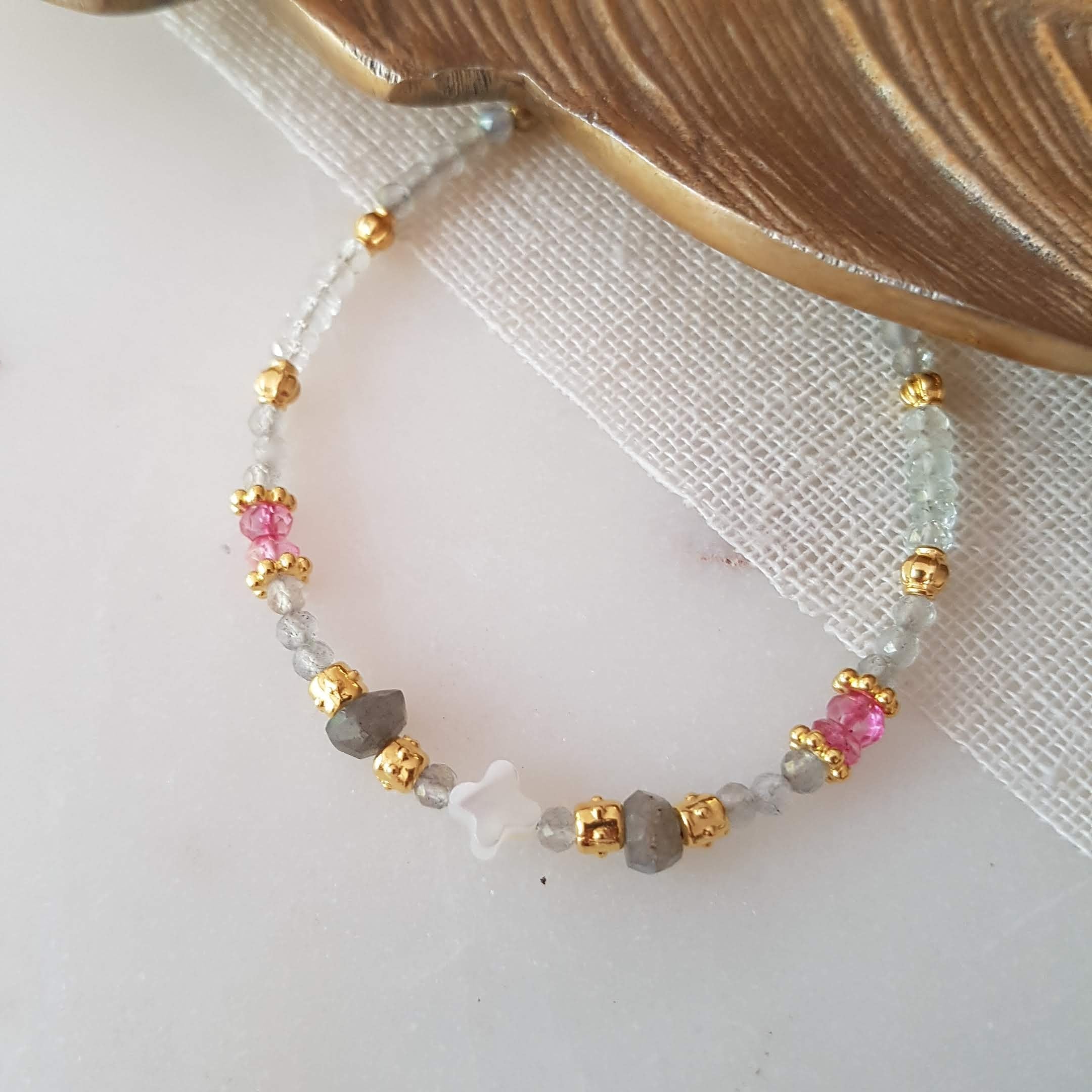 Bracelet Labradorite, Nacre, Topaze rose - Livia